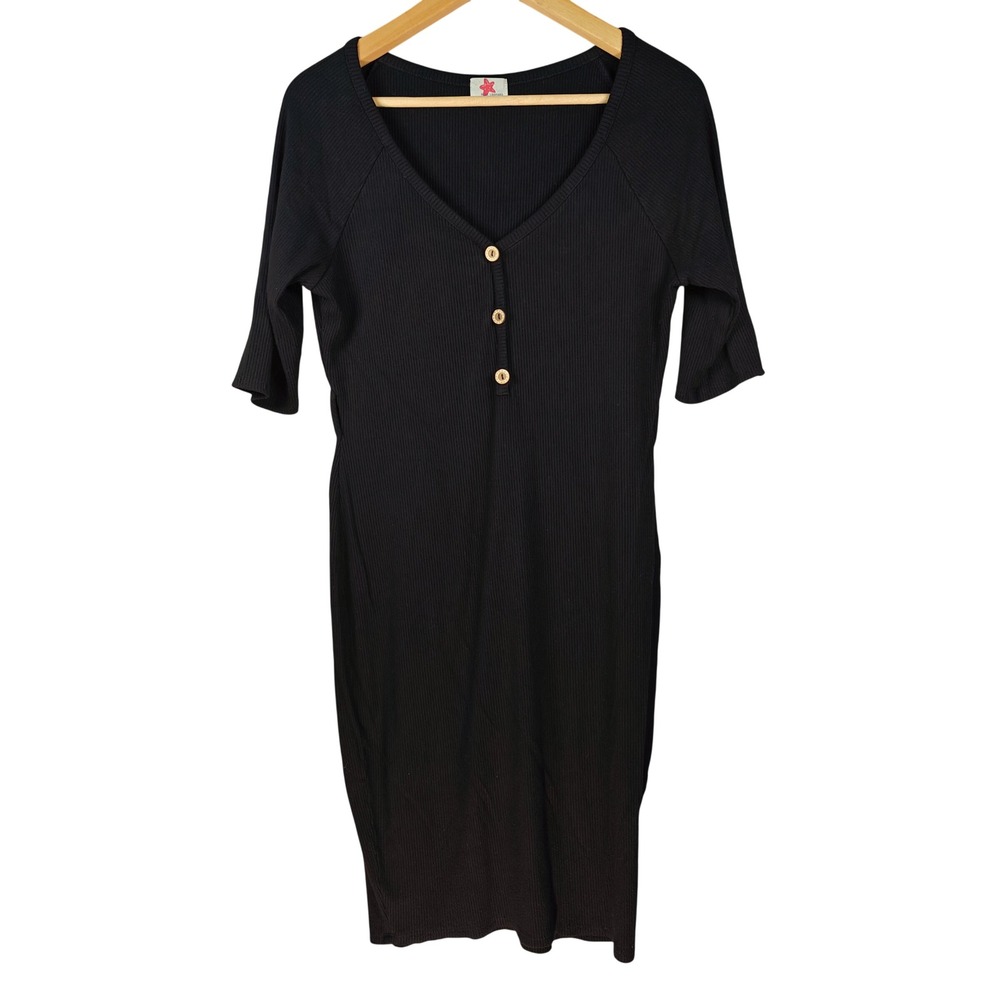 Blue Leopard Black Ribbed V-Neck‎ Sheath Dress Plus Size 1X stretchy belt loops